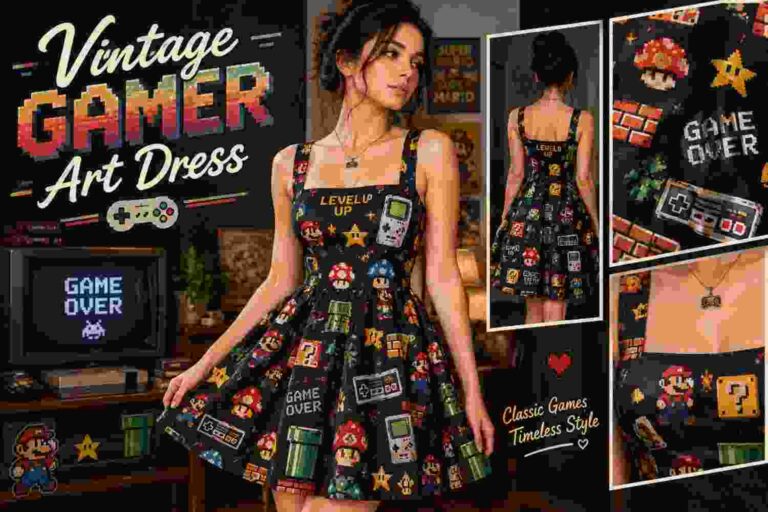 Gamer Art Dress featuring a retro gaming inspired pixel art design