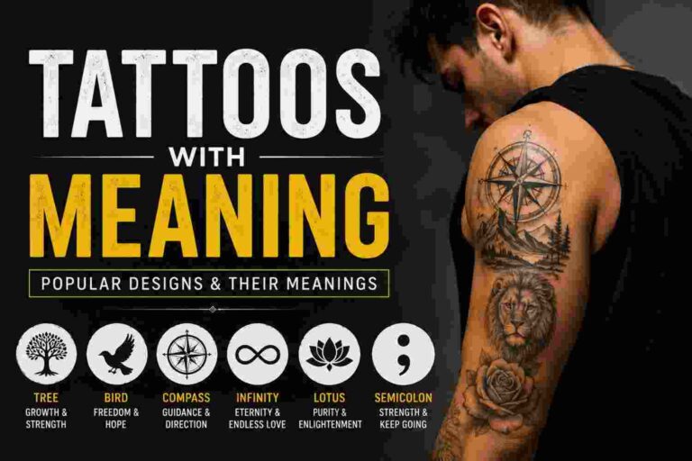 Tattoo artist inking a symbolic tattoo with meaning showing lotus and compass design