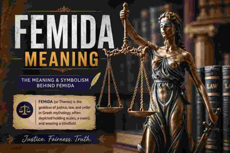 Femida meaning represented by a blindfolded justice statue holding scales, symbolizing wisdom and fairness