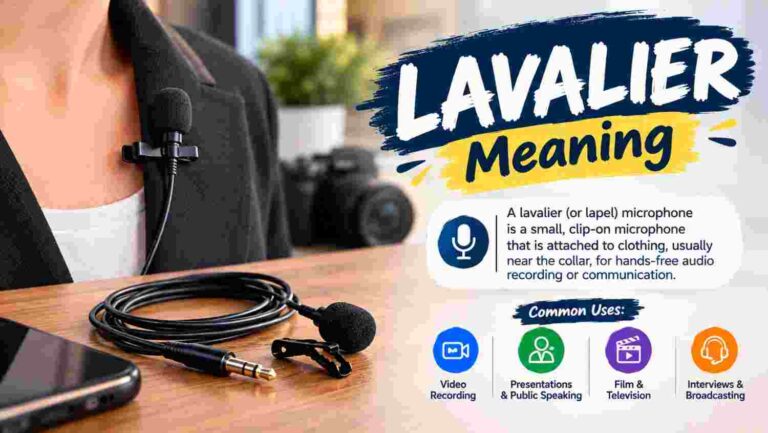 Lavalier microphone clipped to clothing for hands-free audio recording