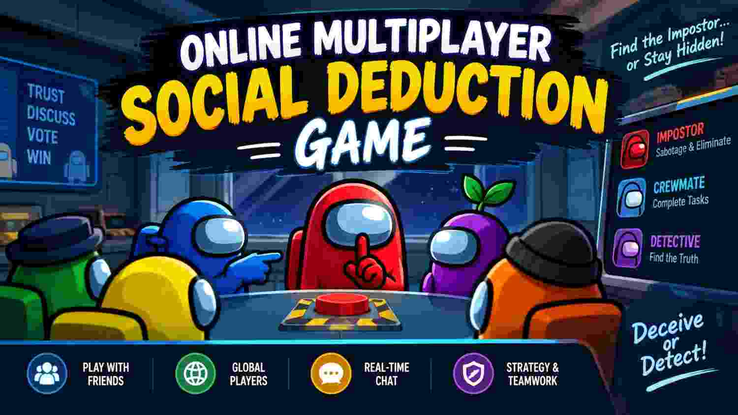 Online multiplayer social deduction game with players voting and finding the impostor